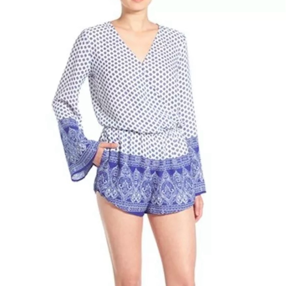 Mimi Chica Nordstrom Blue Print Surplice Romper Size M